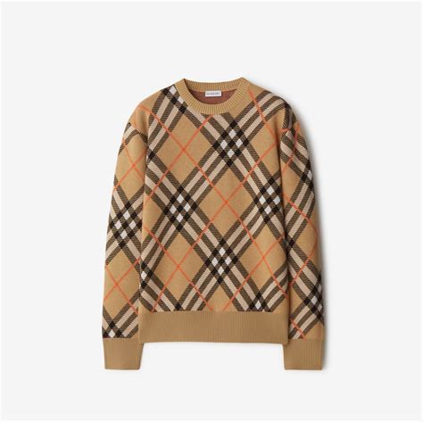 are there burberry mink lined sweaters|Check Wool Blend Sweater in Sand .